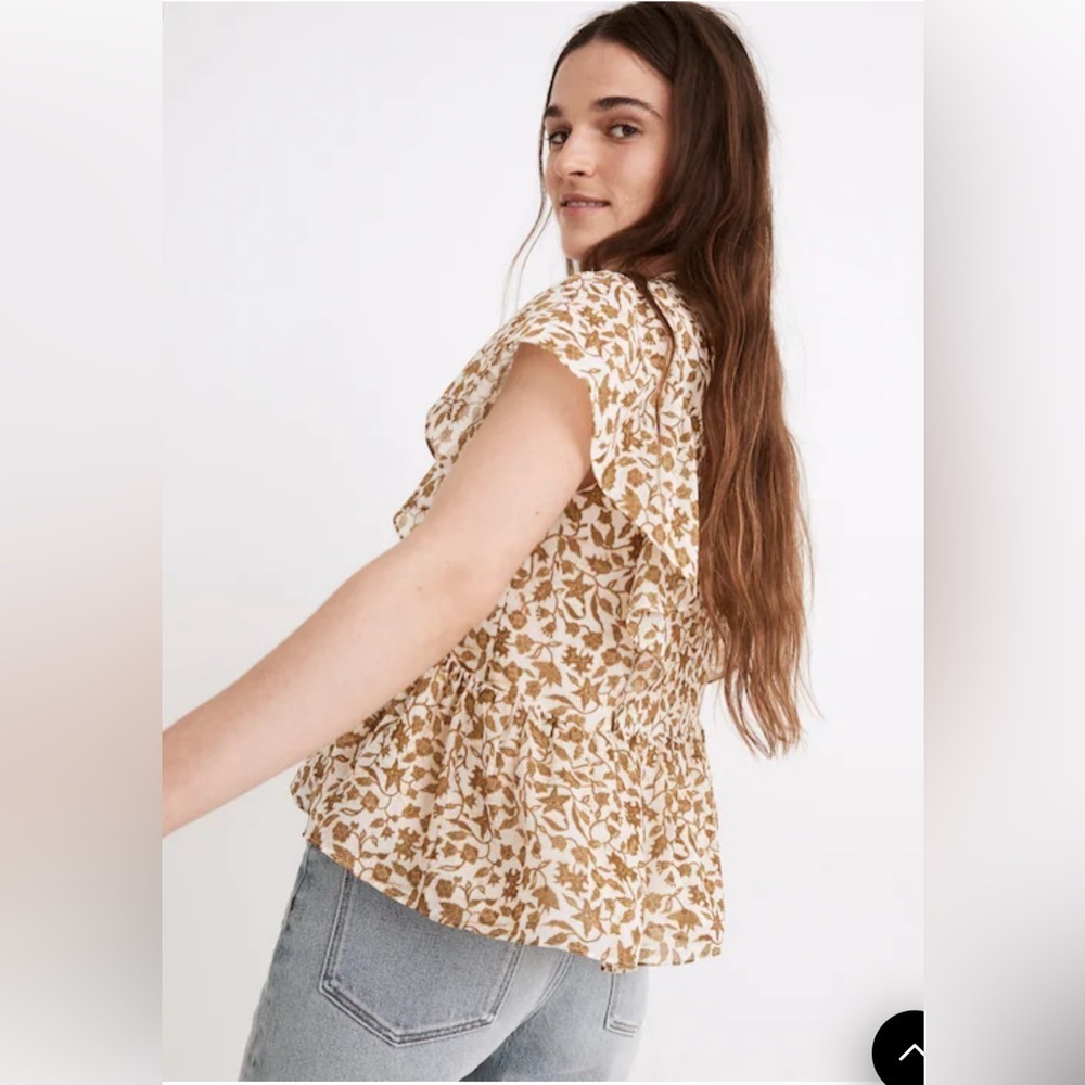 Madewell Floral V-Neck Blouse in Brown and Cream Size:S - Picture 3 of 17